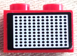 Lego Brick 1 x 2 with White and Black Grille with Oval Dots Pattern (Sticker) - Set 10041