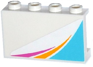 Lego Panel 1 x 4 x 2 with Side Supports - Hollow Studs with Magenta and Yellow Stripes and Medium Azure Triangle Pattern Model Left (Sticker) - Set 41100