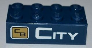 Lego Brick 2 x 4 with City Bank Logo and 'CITY' Pattern (Sticker) - Set 3661 / Dark Blue