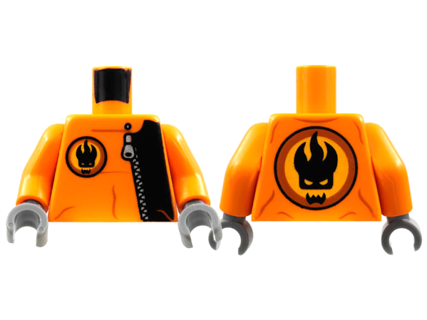 Lego Torso Agents Villain with Zipper & Villain Logo on Back Pattern / Orange Arms / Dark Bluish Gray Hands