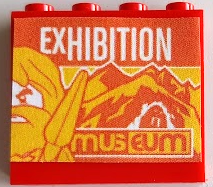 Lego Panel 1 x 4 x 3 with Side Supports - Hollow Studs with 'EXHIBITION', 'museum', Mountains and Caveman with Pike / Spear Pattern (Sticker) - Set 60200