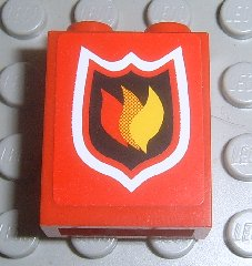Lego Brick 1 x 2 x 2 with Inside Axle Holder with Fire Logo Badge Pattern (Sticker) - Set 7945