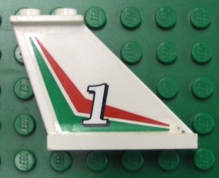 Lego Tail 4 x 1 x 3 with White Number 1 over Red and Green Pattern Left Side (Sticker) / White