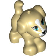 Lego Animal, Dog, Small Standing with Blue Eyes, Black Nose and Mouth, and White Patch between Eyes Print / Tan