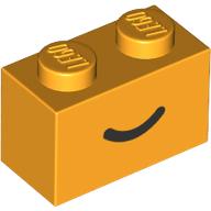 Lego Brick 1 x 2 with Black Curved Line / Smile print / Bright Light Orange