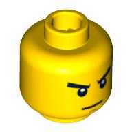 Lego Minifig Head Zane, Eyebrows, White Pupils, Thin Mouth Print [Blocked Open Stud] / Yellow