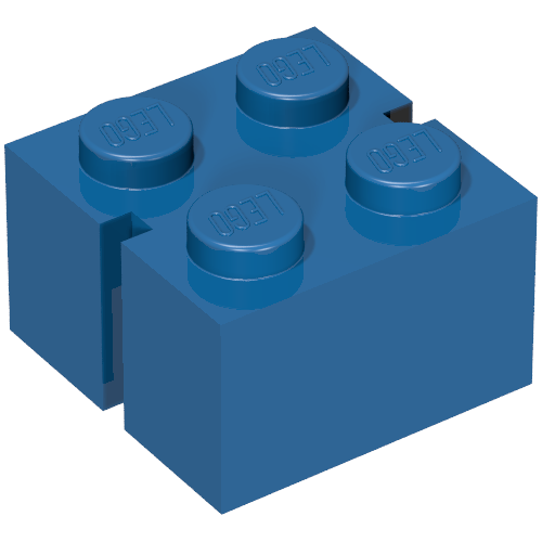 Lego Brick 2 x 2 without Bottom Tubes, Slotted (with 2 slots, opposite) / Blue