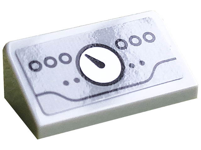 Lego Slope 30 1 x 2 x 2/3 with White Gauge, Black Circles and Dots Pattern (Sticker) - Set 10291 / Light Bluish Gray