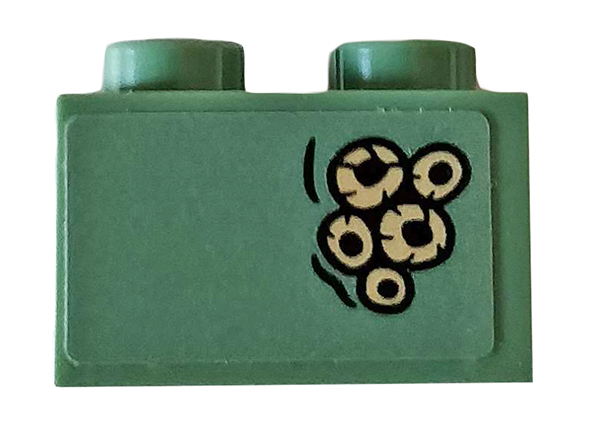 Lego Brick 2 x 2 with Battle Of Atlantis Pattern #2 (Sticker) - Set 76085 / Sand Green