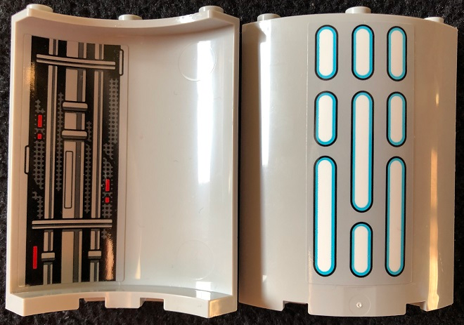 Lego Cylinder Quarter 4 x 4 x 6 with SW Death Star Wall Lights on Outside and Panel, Pipes, and Red Lights Pattern 2 on Inside (Stickers) - Set 75291
