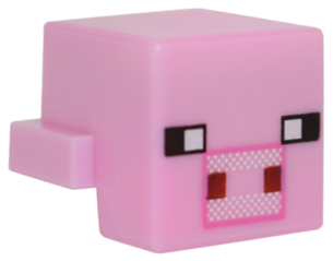 Lego Creature Head Pixelated with Black Eyes and Dark Pink Rectangle Snout with Dark Red Square Nostrils Pattern (Minecraft Pig) (Undetermined Version)
