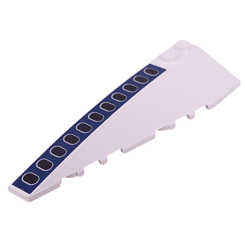 Lego Brick Wedged, Curved 10 x 3 Left with Dark Blue Stripes, Black Airplane Windows Print / White