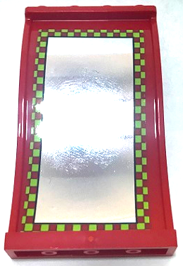 Lego Panel 1 x 4 x 6 Wavy with Funhouse Mirror with Lime Checkered Border Pattern (Sticker) - Set 70922 / Red