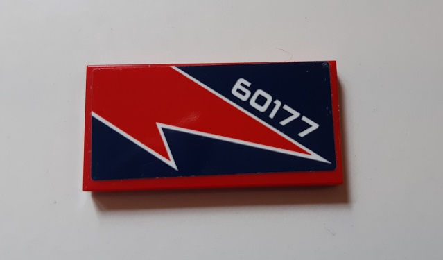 Lego Tile 2 x 4 with Red Lightning and '60177' Pattern (Sticker) - Set 60177 / Red