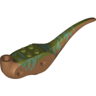 Lego Animal Body Part, Dinosaur, Raptor Body with Olive Green Top with Medium Azure Stripes Print