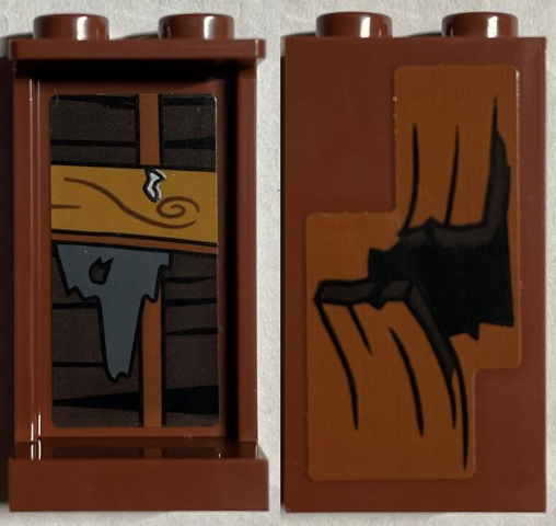 Lego Panel 1 x 2 x 3 with Side Supports - Hollow Studs with Broken Wooden Boards and Hole on Outside and Medium Nougat Board with Nail on Inside Pattern (Stickers) - Set 76407