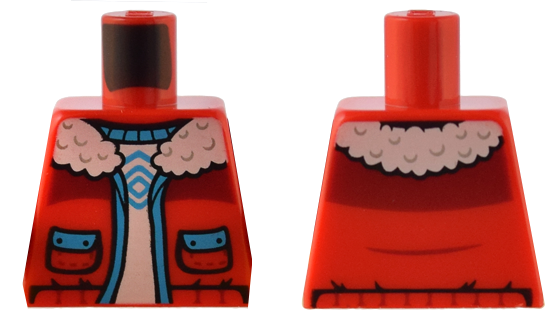 Lego Torso Jacket with White Fleece Collar, Dark Azure Trim and Pockets over White Shirt Pattern / Red