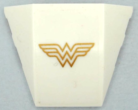 Lego Wedge 4 x 3 Triple Curved No Studs with Gold Wonder Woman Logo Pattern (Sticker) - Set 41239 / White