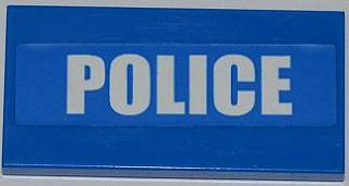 Lego Tile 2 x 4 with White 'POLICE' on Blue Background Pattern (Sticker) - Set 7498