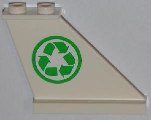 Lego Tail 4 x 1 x 3 with Recycling Arrows on Right Side Pattern (Sticker) - Set 4432 / White