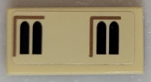 Lego Tile 1 x 2 with Dark Brown Windows and Reddish Brown Lines Pattern (Sticker) - Set 71043 / Tan