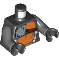 Lego Torso Snake with Silver Badge and Orange Scales Print (Skalidor), Dark Bluish Gray Arms, Black Hands / Black