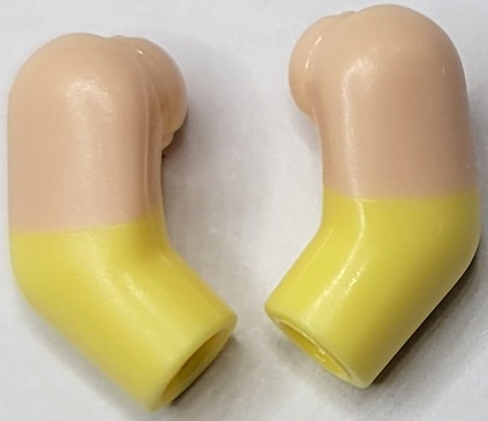 Lego Arm, (Matching Left and Right) Pair with Molded Light Nougat Short Sleeves  Pattern / Bright Light Yellow