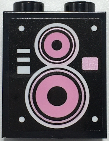 Lego Brick 1 x 2 x 2 with Inside Stud Holder with Bright Pink, Metallic Pink and White Concentric Circles Speaker Pattern (Sticker) - Set 41349