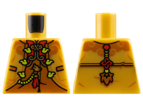 Lego Torso Jacket over Dark Orange Shirt, Neon Yellow Chain, Red Trim, Tassel on Back Pattern / Pearl Gold