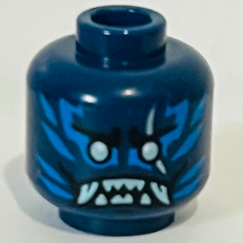 Lego Minifig Head Nokt, Blue Markings, Silver Eyes, Scar, Silver Sharp Teeth, Fangs
