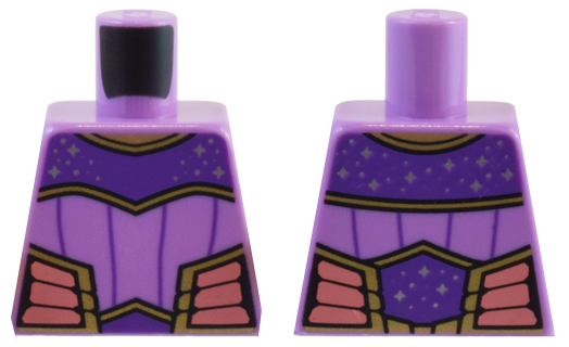 Lego Torso Female Top, Dark Purple Panels with Silver Stars and Gold Trim, and Coral Sides Pattern / Medium Lavender