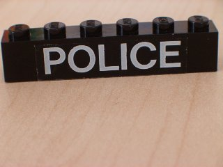 Lego Brick 1 x 6 with White 'POLICE' Sans-Serif Thin Pattern (Sticker) - Set 6540