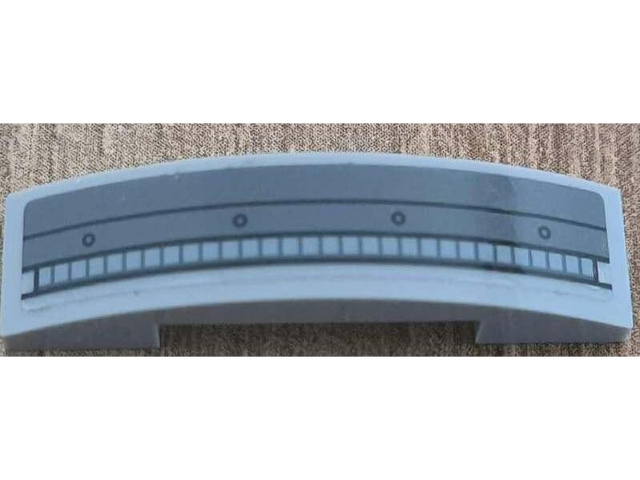 Lego Slope, Curved 4 x 1 x 2/3 Double with Dark Bluish Gray Armor Plates, Rivets and Air Vent Pattern (Sticker) - Set 76190 / Light Bluish Gray