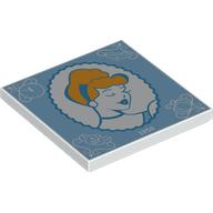 Lego Tile 4 x 4 with Classic Cinderella Portrait on White Background, Bright Light Blue Border Print / White