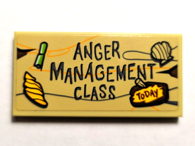 Lego Tile 2 x 4 with 'Anger Management Class' and 'TODAY' Pattern (Sticker) - Set 75823