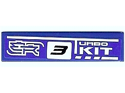 Lego Tile 1 x 4 with Stylized 'ER', White 'TURBO KIT', and Black Number 3 Pattern Model Right Side (Sticker) - Set 8135