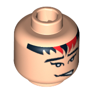 Lego Minifig Head Taejo Togokahn, Black and Red Bangs, Eyebrows, Mouth Open to Side Print [Blocked Open Stud] / Light Nougat