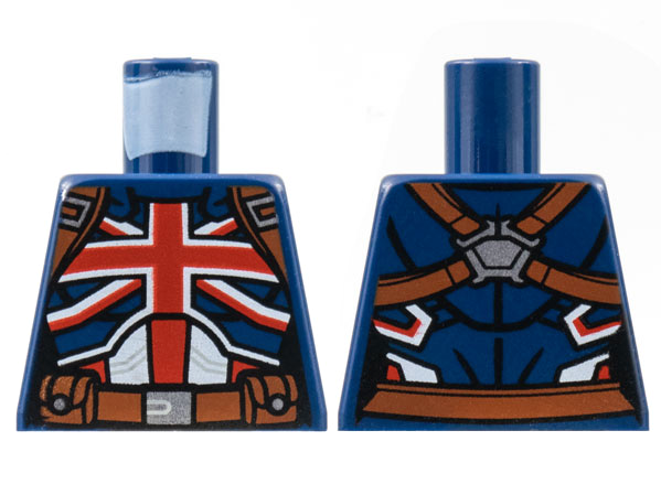 Lego Torso Female Armor, Red British Union Jack Flag, Reddish Brown Belt Pattern