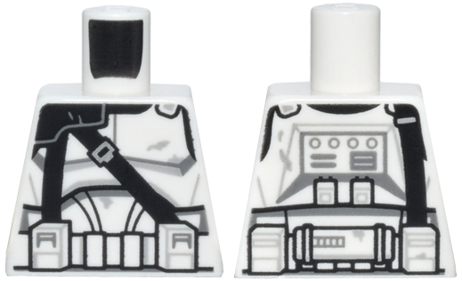 Lego Torso SW Armor Clone Trooper, Black Pauldron with Diagonal Straps and Detailed Belt Pattern / White