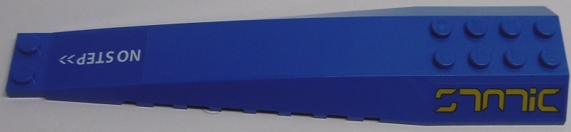 Lego Wedge 16 x 4 Triple Curved with Reinforcements with White 'NO STEP>>' and Stylized Yellow 'STATIC' Pattern Model Right Side (Stickers) - Set 70614