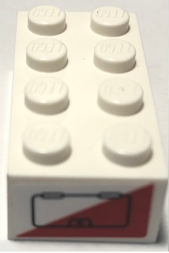 Lego Brick 2 x 4 with Cargo Door on Red and White Triangles Pattern on Both Ends (Stickers) - Set 60183 / White