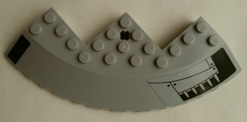 Lego Brick, Round Corner 10 x 10 with Slope 33 Edge, Axle Hole, Facet Cutout with Spikes and Dark Blue Stripe Pattern Model Right Side (Stickers) - Set 75042