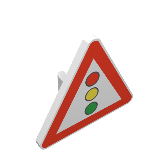 Lego Road Sign Clip-on 2.2 x 2.667 Triangular with Traffic Light Print / White