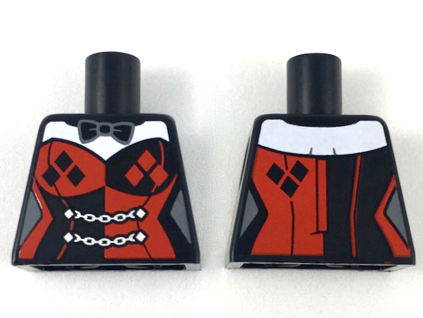 Lego Torso Female Outline, Black and Red Corset with Diamonds Pattern / Black