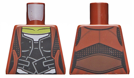 Lego Torso Black Vest over White Shirt with Reddish Brown Overcoat Pattern / Reddish Brown