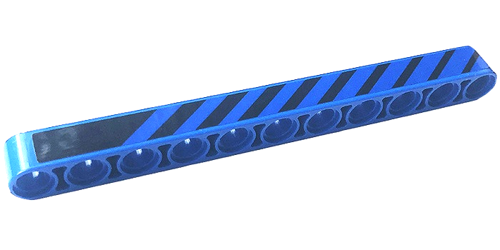 Lego Technic, Liftarm Thick 1 x 11 with Black Diagonal Stripes Pattern Model Left Side (Sticker) - Set 42141 / Blue