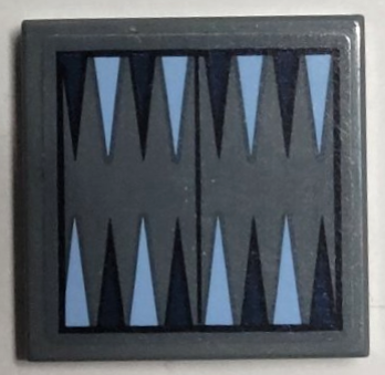 Lego Tile 2 x 2 with Backgammon Board with Dark Blue and Medium Blue Triangles and Black Outline Pattern (Sticker) - Set 21344