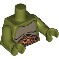 Lego Torso Bare Chest, Fur and Belt with Skull and Jewels Print, Olive Green Arms and Hands / Olive Green