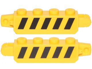 Lego Hinge Brick 1 x 4 Locking with Black and Yellow Thin Danger Stripes (5 Black Stripes), Yellow Corners Pattern on Both Sides (Stickers) - Set 75172 / Yellow