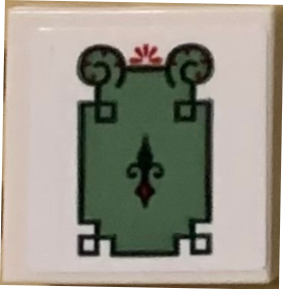 Lego Tile 2 x 2 with Sand Green Decorative Trash Can with Geometric Border on White Background Pattern (Sticker) - Set 71044 / White